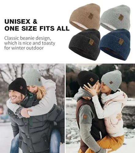 yafeite Winter Beanie Hat for Men Women, Warm Unisex Winter Knitted Hats, Stretchy Cuffs and Thick Warm Lining Beanies - 5