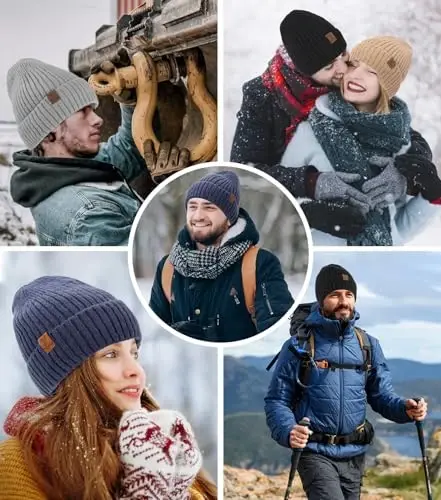 yafeite Winter Beanie Hat for Men Women, Warm Unisex Winter Knitted Hats, Stretchy Cuffs and Thick Warm Lining Beanies - 7