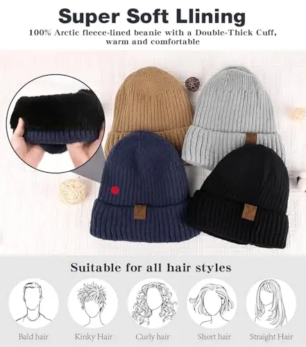 Yafeite Winter Beanie Hat for Men Women, Warm Unisex Winter Knitted Hats, Stretchy Cuffs and Thick Warm Lining Beanies - 4