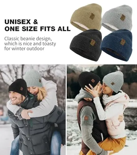 Yafeite Winter Beanie Hat for Men Women, Warm Unisex Winter Knitted Hats, Stretchy Cuffs and Thick Warm Lining Beanies - 5