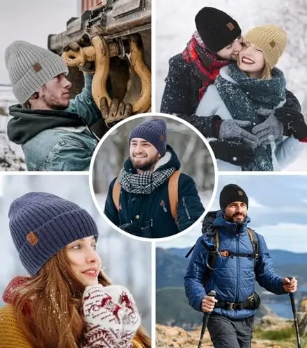 Yafeite Winter Beanie Hat for Men Women, Warm Unisex Winter Knitted Hats, Stretchy Cuffs and Thick Warm Lining Beanies - 7