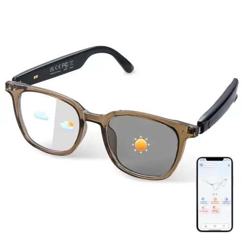 AI Smart Glasses for Men & Women, AI-Powered By Translation, Noise Reduction, Open Ear Audio Mic & Speakers, Translation Glasses with Color-Change Lenses, Support 169 Languages, Business/Travel(Brown) 