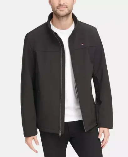 Men's Soft-Shell Classic Zip-Front Jacket - Black - 1