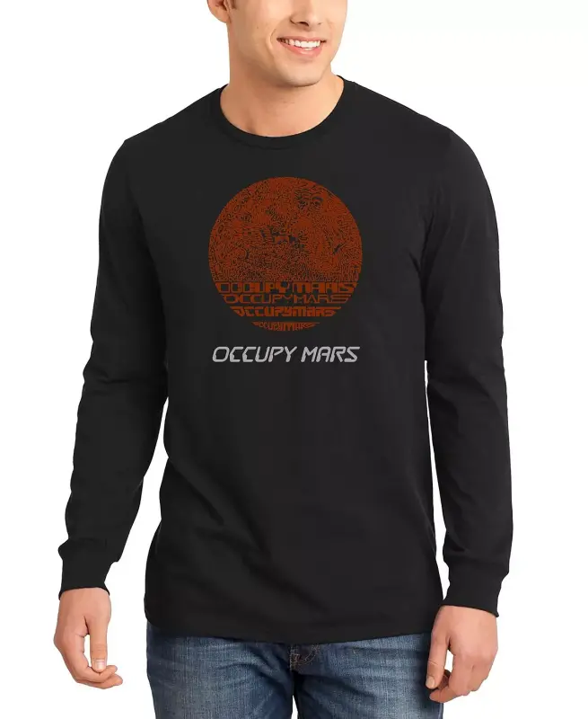Men's Occupy Mars Word Art Long Sleeve T-shirt - Black - 1