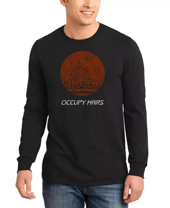 Men's Occupy Mars Word Art Long Sleeve T-shirt - Black - LA POP ART