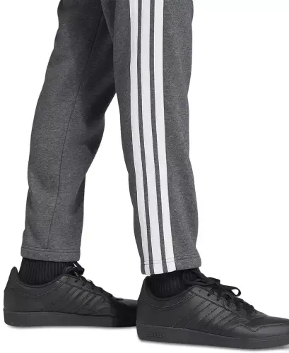 Men's Essentials 3-Stripes Regular Open Hem Fleece Pants - Dark Gray/White - 2