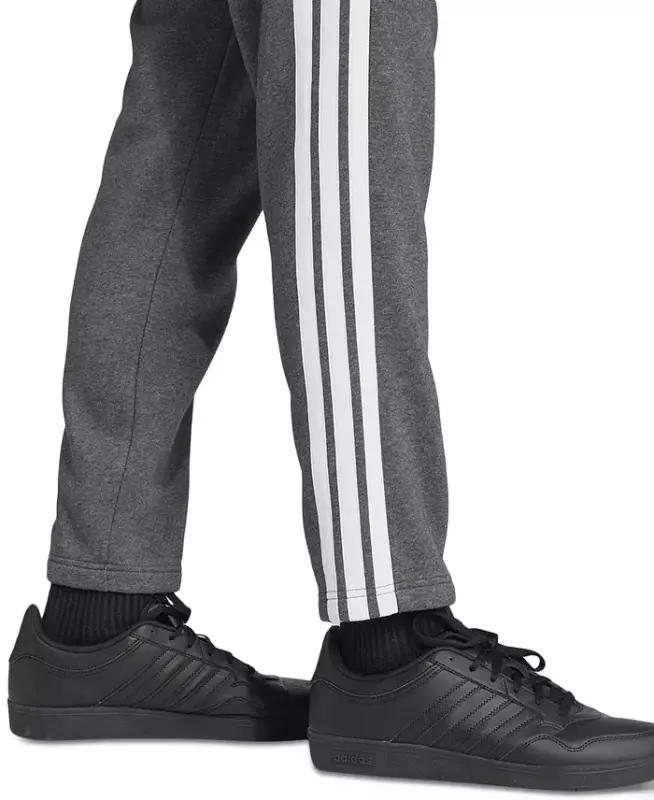 Men's Essentials 3-Stripes Regular Open Hem Fleece Pants - Dark Gray/White - 2