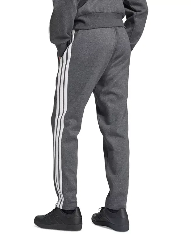 Men's Essentials 3-Stripes Regular Open Hem Fleece Pants - Dark Gray/White - 3