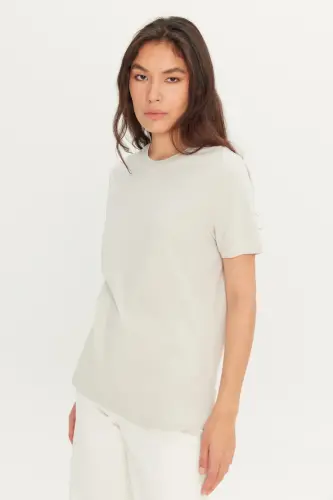 Erkek/unisex Gri Slim Fit Dar Kesim %100 Pamuk Bisiklet Yaka Basic Tişört-Gri - 7