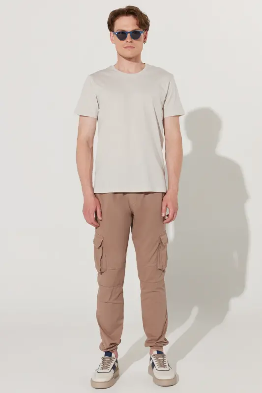 Erkek/unisex Gri Slim Fit Dar Kesim %100 Pamuk Bisiklet Yaka Basic Tişört-Gri - 8