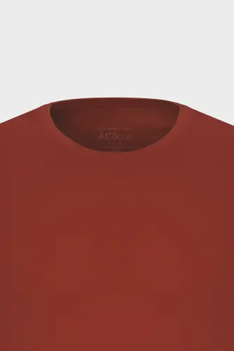 Erkek/unisex Bordo %100 Pamuk Slim Fit Dar Kesim Bisiklet Yaka Basic Tişört - Bordo - 14