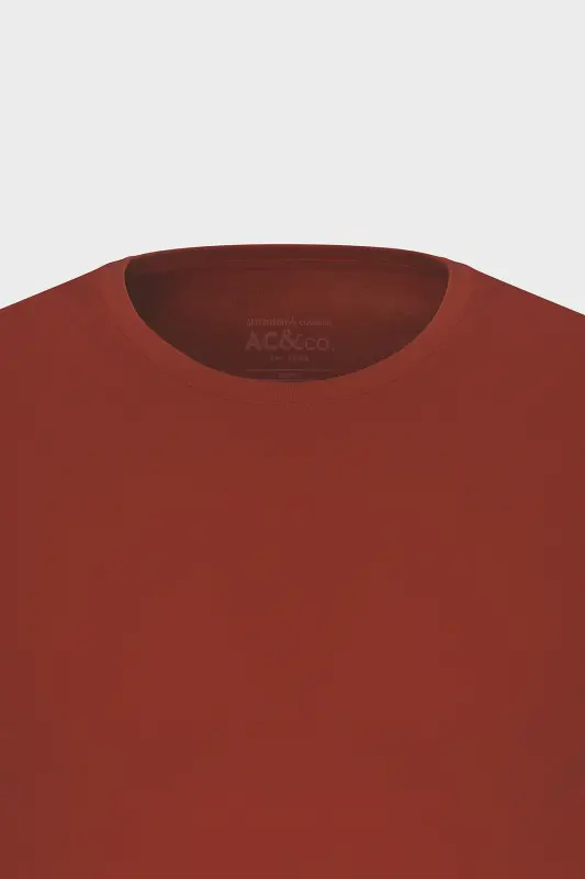 Erkek/unisex Bordo %100 Pamuk Slim Fit Dar Kesim Bisiklet Yaka Basic Tişört - Bordo - 14