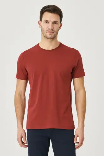 Erkek/unisex Bordo %100 Pamuk Slim Fit Dar Kesim Bisiklet Yaka Basic Tişört-Bordo - AC&CO / ALTINYILDIZ CLASSICS (1)