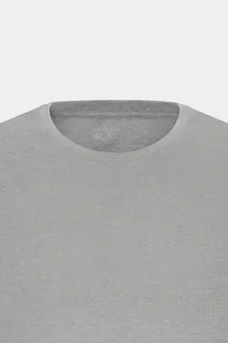 Erkek/unisex Gri Melanj Pamuklu Slim Fit Dar Kesim Bisiklet Yaka Basic Tişört-Gri Melanj - 12