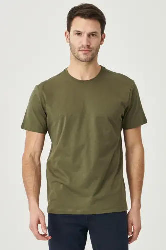 Erkek/unisex Haki %100 Pamuk Slim Fit Dar Kesim Bisiklet Yaka Basic Tişört - Haki - 9