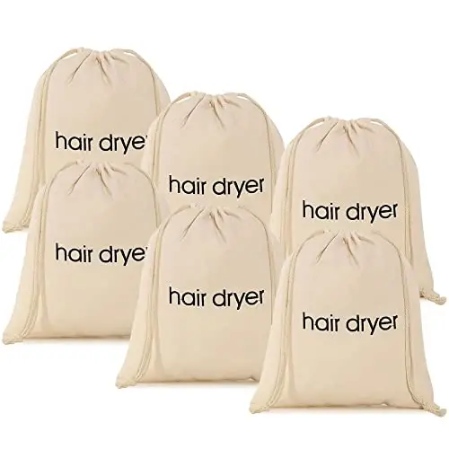 ERKXD 3 | 6 | 8 Pack Hair Dryer Bags Drawstring Bag Container Hairdryer Bag for travel bathroom (6 PCS White) - ERKXD