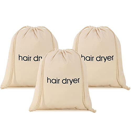 ERKXD 3 | 6 | 8 Pack Hair Dryer Bags Drawstring Bag Container Hairdryer Bag for travel bathroom (3 PCS White) 