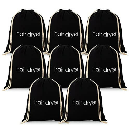 ERKXD 3 | 6 | 8 Pack Hair Dryer Bags Drawstring Bag Container Hairdryer Bag for travel bathroom (8 PCS, Black) - 1