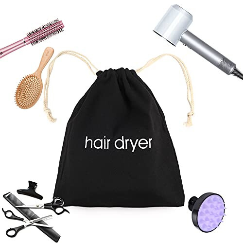 ERKXD 3 | 6 | 8 Pack Hair Dryer Bags Drawstring Bag Container Hairdryer Bag for travel bathroom (8 PCS, Black) - 4