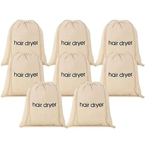ERKXD 3 | 6 | 8 Pack Hair Dryer Bags Drawstring Bag Container Hairdryer Bag for travel bathroom (8 PCS White) - 1