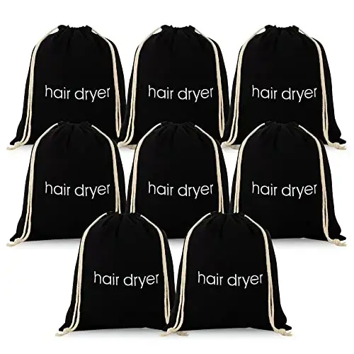 ERKXD 3 | 6 | 8 Pack Hair Dryer Bags Drawstring Bag Container Hairdryer Bag for travel bathroom (8 PCS, Black) - ERKXD