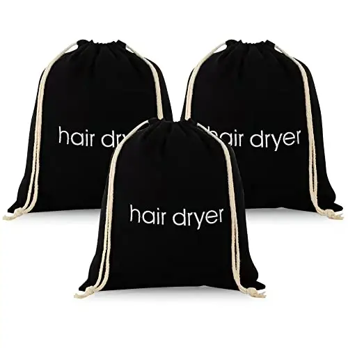 ERKXD 3 | 6 | 8 Pack Hair Dryer Bags Drawstring Bag Container Hairdryer Bag for travel bathroom (3 PCS, Black) 