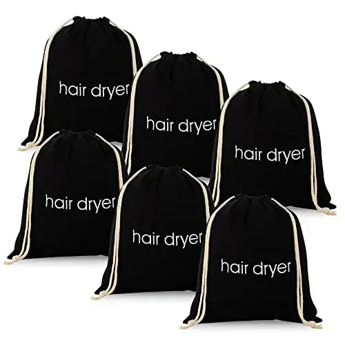 ERKXD 3 | 6 | 8 Pack Hair Dryer Bags Drawstring Bag Container Hairdryer Bag for travel bathroom (6 PCS, Black) - ERKXD
