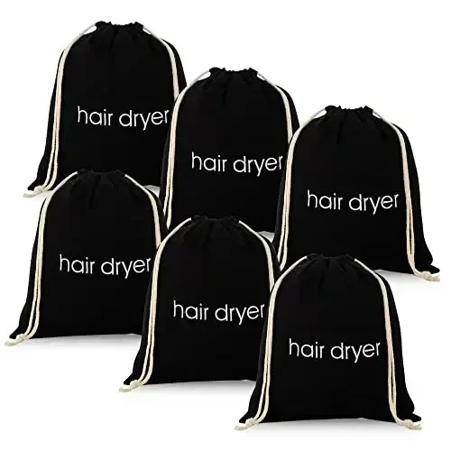 ERKXD 3 | 6 | 8 Pack Hair Dryer Bags Drawstring Bag Container Hairdryer Bag for travel bathroom (6 PCS, Black) - ERKXD