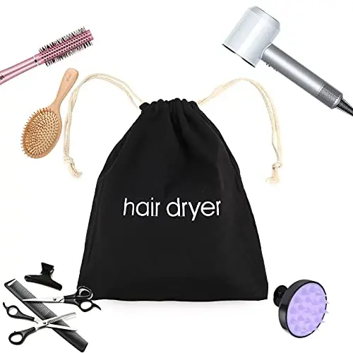 ERKXD 3 | 6 | 8 Pack Hair Dryer Bags Drawstring Bag Container Hairdryer Bag for travel bathroom (6 PCS, Black) - 4