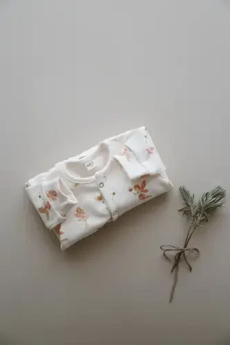 Ertak naqshli organik kaşkorse chaqaloq kombinezoni - Pushti - 5