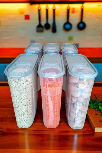 6 Adet 4 Litre Sızdırmaz Erzak Bakliyat Kiler Box Saklama Kabı 6 'lı Set Lüks Şık Kutu Gri - SWENCRAFT (1)