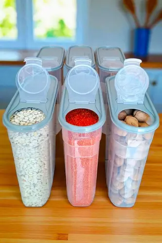 6 Adet 4 Litre Sızdırmaz Erzak Bakliyat Kiler Box Saklama Kabı 6 'lı Set Lüks Şık Kutu Gri - 6