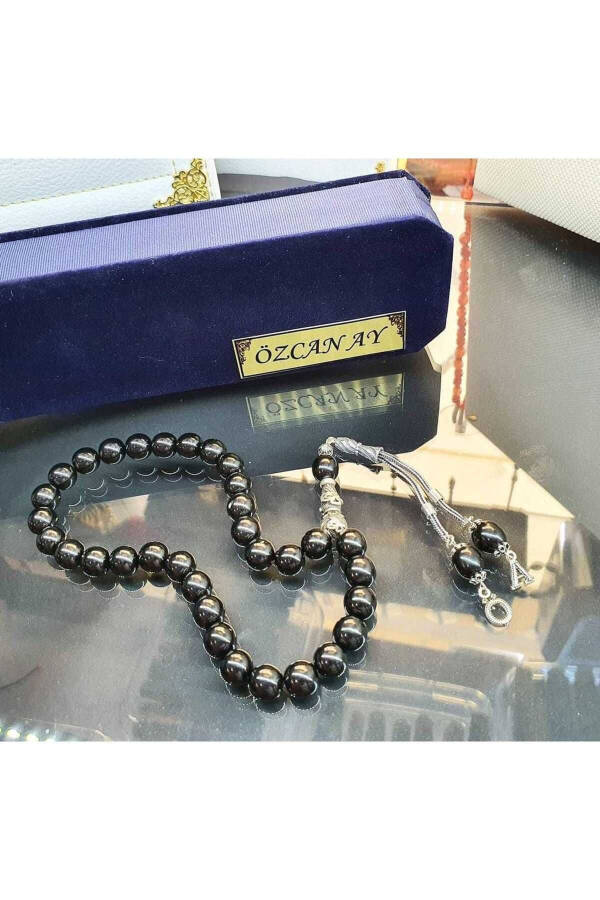 Erzurum Oltu Stone Prayer Beads With Personalized Name Letters in 925 Sterling Silver Design in a Special Box - 1