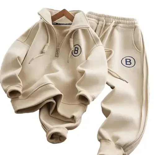 Esaierr 2PCS Baby Kids Boys Sweatshirt Sweatpants Tracksuit Outfit Set Half Zipper Pullover Sweater Jogger Pants Sports Suit for Toddler 3-12Y - 5