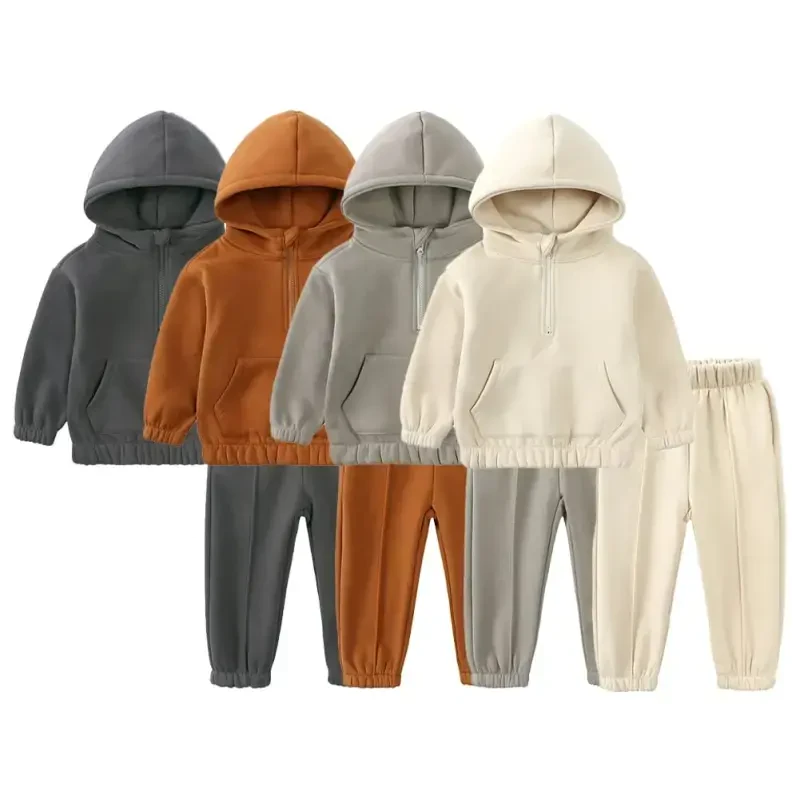 Esaierr 2Pcs Toddler Kids Winter Thick Tracksuits Sweatpants Set for Boys Girls, 1-7Y Baby Fleece Hoodie Sweatshirt+fleece Jogger Pants Outfits - 1