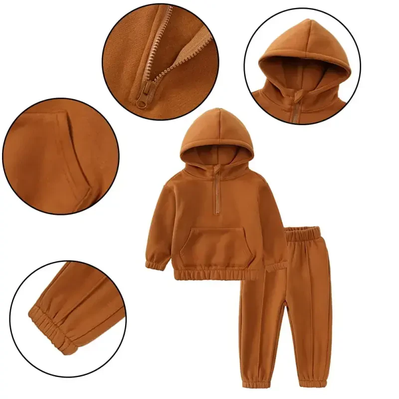 Esaierr 2Pcs Toddler Kids Winter Thick Tracksuits Sweatpants Set for Boys Girls, 1-7Y Baby Fleece Hoodie Sweatshirt+fleece Jogger Pants Outfits - 7