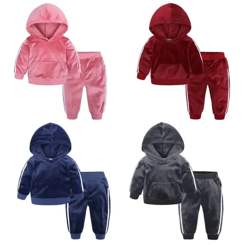 Esaierr Kids Toddler 2Pcs Kuzgi Qishki Kostyumlar To‘plami, 9M-8Y Chaqaloqlar uchun Issiq Sport Kostyumi Shim Kostyumlari Fleece Kapüşonli Sviter Jogger Shimlar O‘g‘il Bolalar Qizlar uchun To‘plam - 6