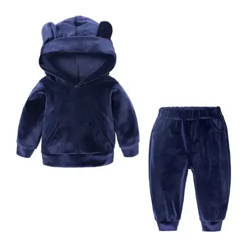 Esaierr Kids Toddler Velour Tracksuit Sweat Suits Set 2PCS Baby Ears Hooded Sweatsuits Outfits with Pockets Workout Jogging Sets Boys Girls Fall Winter Tracksuit Set 9M-8Y - 4