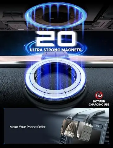 eSamcore for MagSafe Car Mount Detachable, Bendable Aluminum Arm Magnetic Phone Holder for Car【20 Strong Magnets】 Cell Phone Mount for Car Dash Fit iPhone 15 14 13 Pro Max Mini MagSafe Accessories - 6