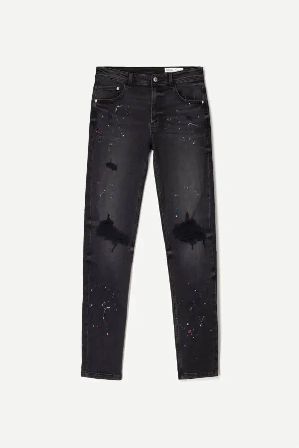 Distressed super skinny fit jean-Siyah - 1