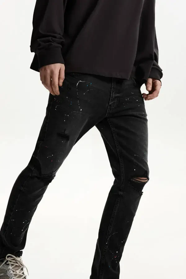 Distressed super skinny fit jean-Siyah - 4