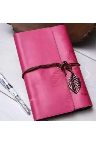 Eskitme Sayfa Deri Kaplı Ajanda Günlük Anı Defteri-pembe - 1