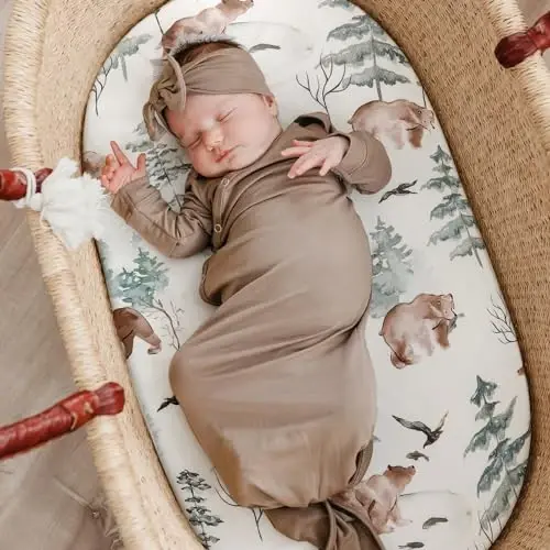 Stretchy Bassinet Mattress Sheets, Ultra Soft Bassinet Sheet 2 Pack, Universal Fitted for Oval Hourglass Rectangular Bassinet Mattress Pad Safe and Snug, Stylish Pattren of Bear and Wolf Print - 5