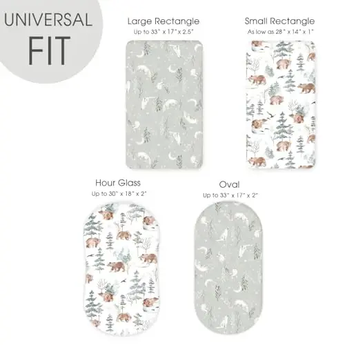 Stretchy Bassinet Mattress Sheets, Ultra Soft Bassinet Sheet 2 Pack, Universal Fitted for Oval Hourglass Rectangular Bassinet Mattress Pad Safe and Snug, Stylish Pattren of Bear and Wolf Print - 6