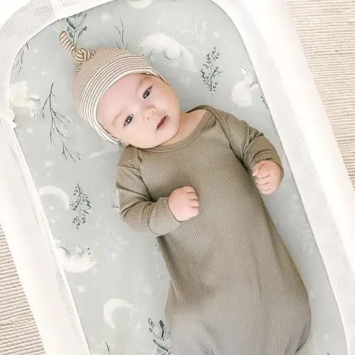 Stretchy Bassinet Mattress Sheets, Ultra Soft Bassinet Sheet 2 Pack, Universal Fitted for Oval Hourglass Rectangular Bassinet Mattress Pad Safe and Snug, Stylish Pattren of Bear and Wolf Print - 7