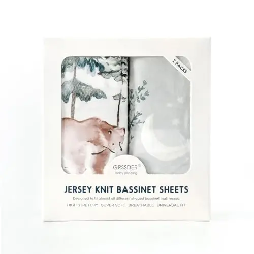 Stretchy Bassinet Mattress Sheets, Ultra Soft Bassinet Sheet 2 Pack, Universal Fitted for Oval Hourglass Rectangular Bassinet Mattress Pad Safe and Snug, Stylish Pattren of Bear and Wolf Print - 3