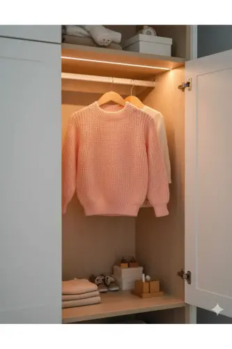 Esnek Bisiklet Yaka Selanik Örgü Unisex Bebek ve Çocuk Kazak - somon - 3