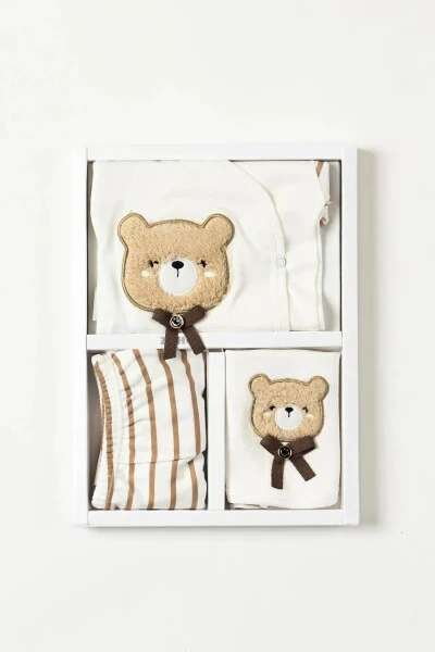 Esnek (KUTULU) Ayıcıklı Süzene Nakışlı %100 Pamuklu Yenidoğan Kıyafetleri 5'li Hastane Çıkışı Zıbın - TEKNOTRUST (1)