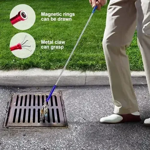 Flexible Magnetic Pickup Tool,Bendable Grabber Tool with 4 Claws & Strong Magnet – Flexible Claw Pick-Up Reacher for Narrow Spaces, Engine Bay, Sink, Drain, Jewelry, Keys, Metal Objects（28 Inch - 4