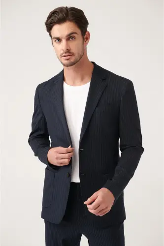 Erkek Siyah Astarsız Esnek Kumaş Çift Yırtmaçlı Comfort Slim Fit Ceket A31Y4003 - Siyah - 3